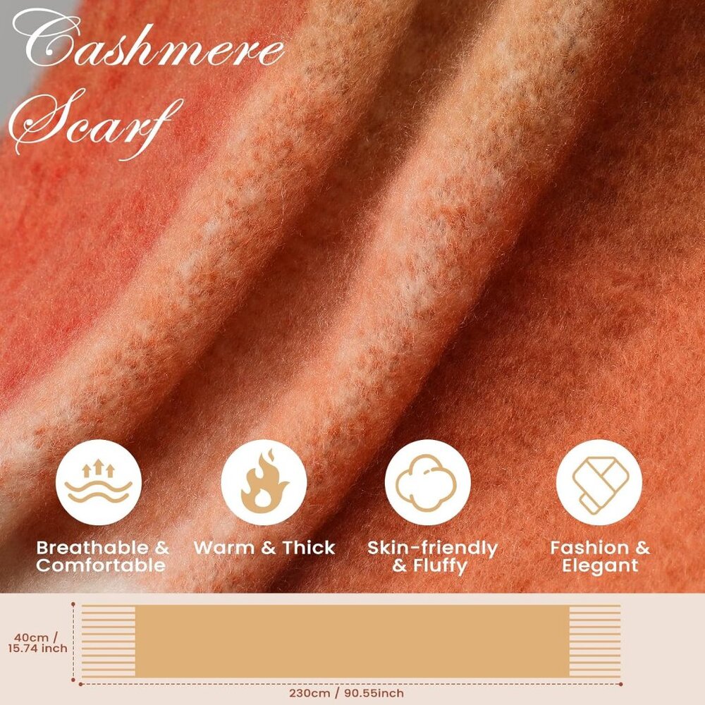 Women's Red Brown Vintage Chunky Feel Blanket Pashmina Winter Warm Wrap Scarfs - Picture 4 of 8